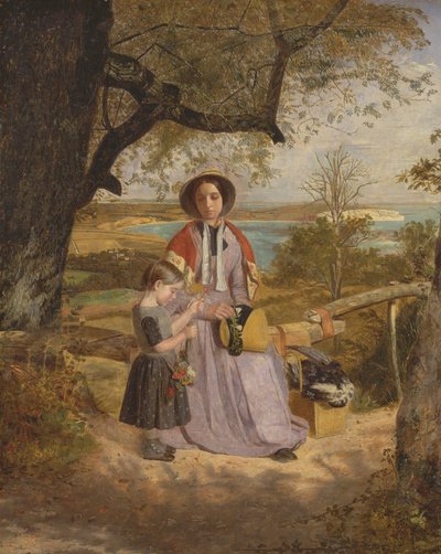 Moeder en Kind bij een Hek, met Culver Cliff, Isle of Wight, in de Verte door James Collinson